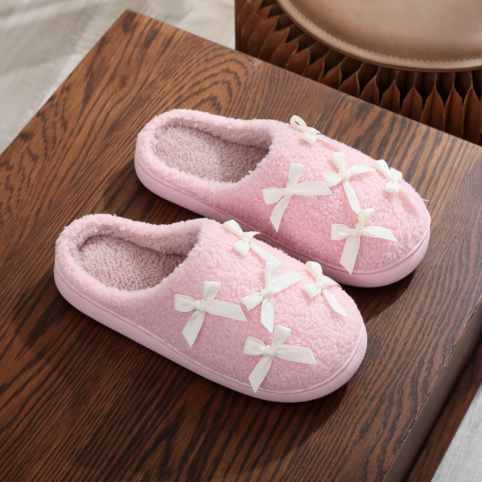  Bow Slippers for Women with Memory Foam Cute Plush House Slippers