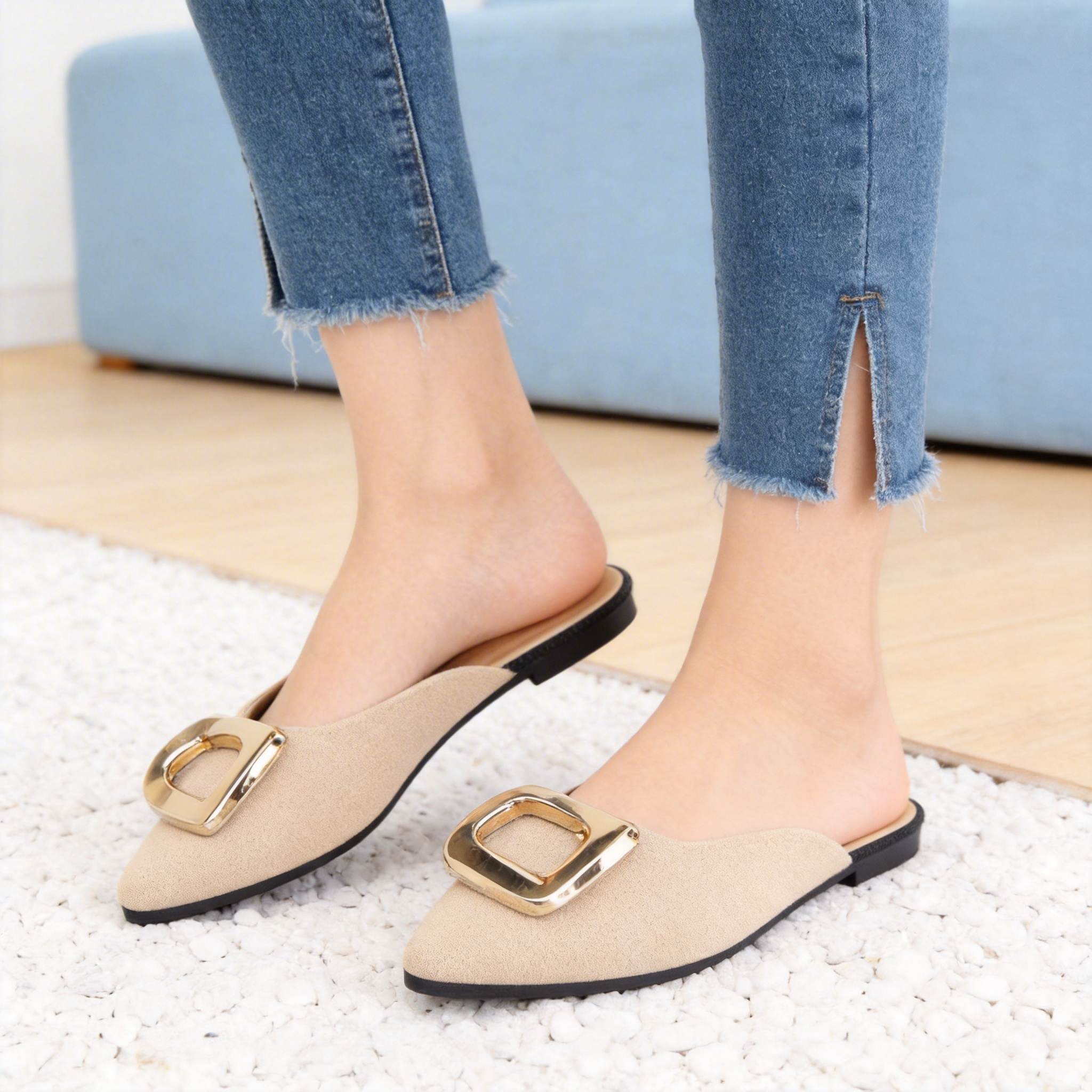 BERANMEY Flats for Women Slip On Ballet Flats with Metal Buckle 