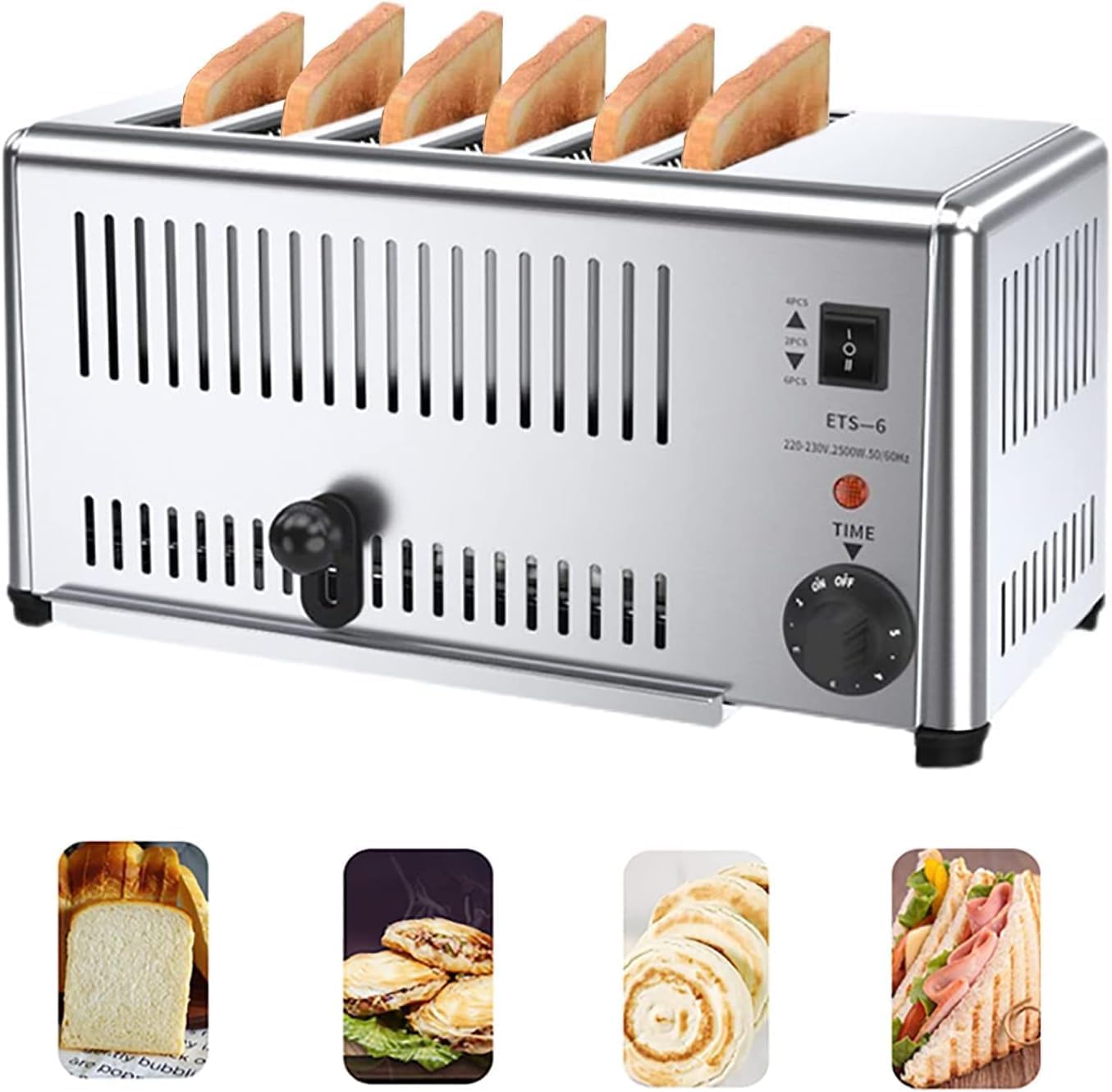 6 Slice Commercial Stainless Steel Toaster With Hand Pop-Up