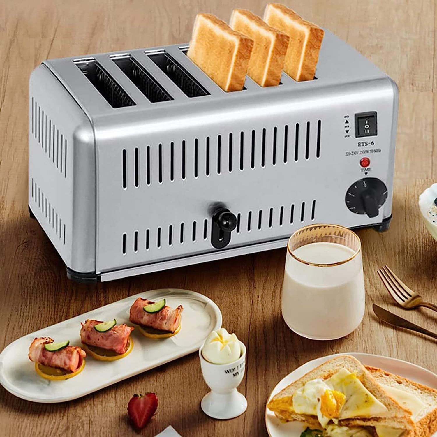 6 Slice Commercial Stainless Steel Toaster With Hand Pop-Up