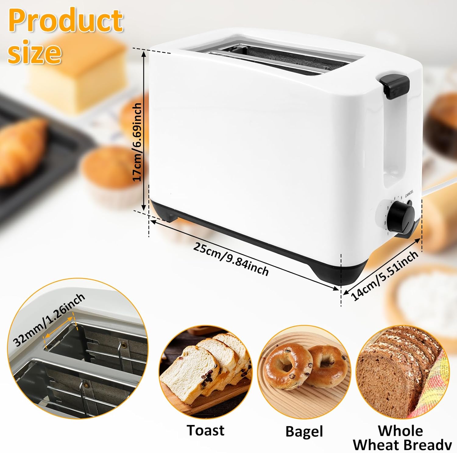 2 Slice Toaster with Double Wide Slots for Bagels Toast Crumpets