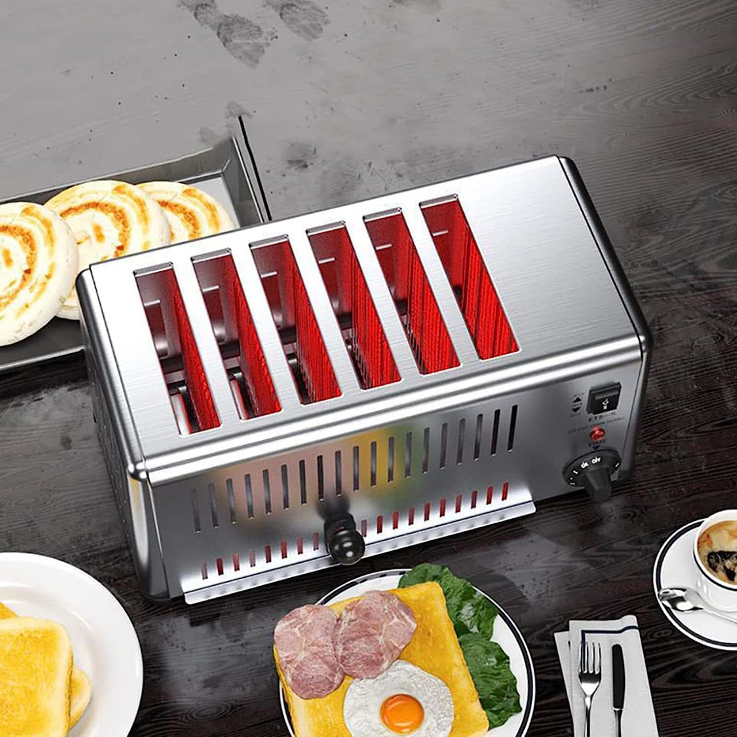 6 Slice Commercial Stainless Steel Toaster With Hand Pop-Up