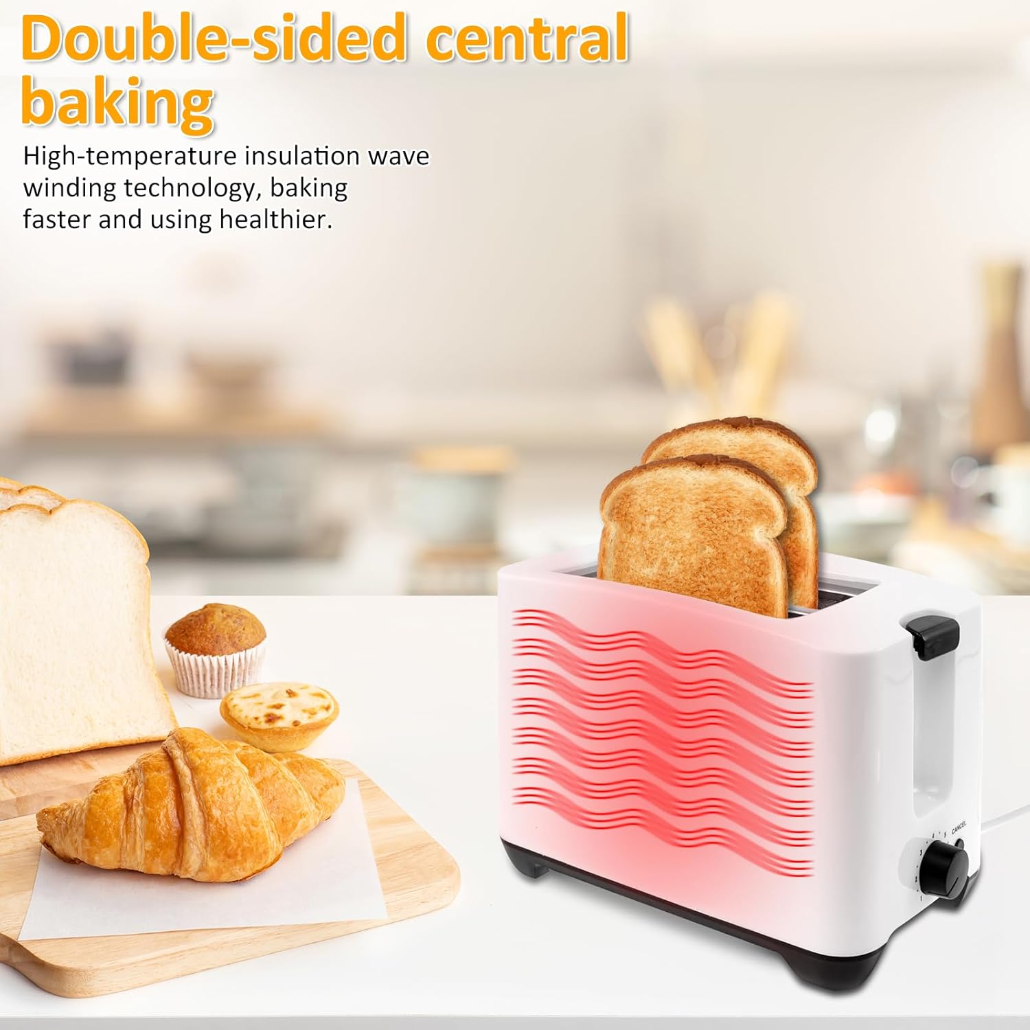 2 Slice Toaster with Double Wide Slots for Bagels Toast Crumpets