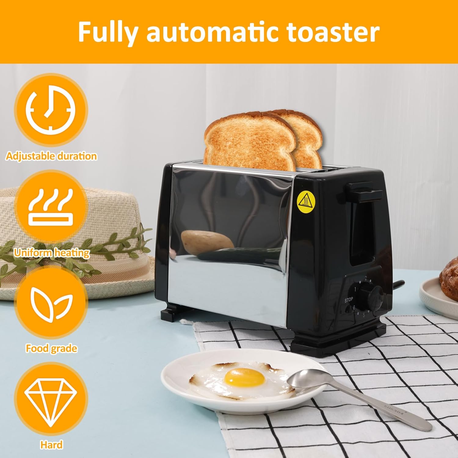 2 Slice Toaster with Double Wide Slots for Bagels Toast Crumpets