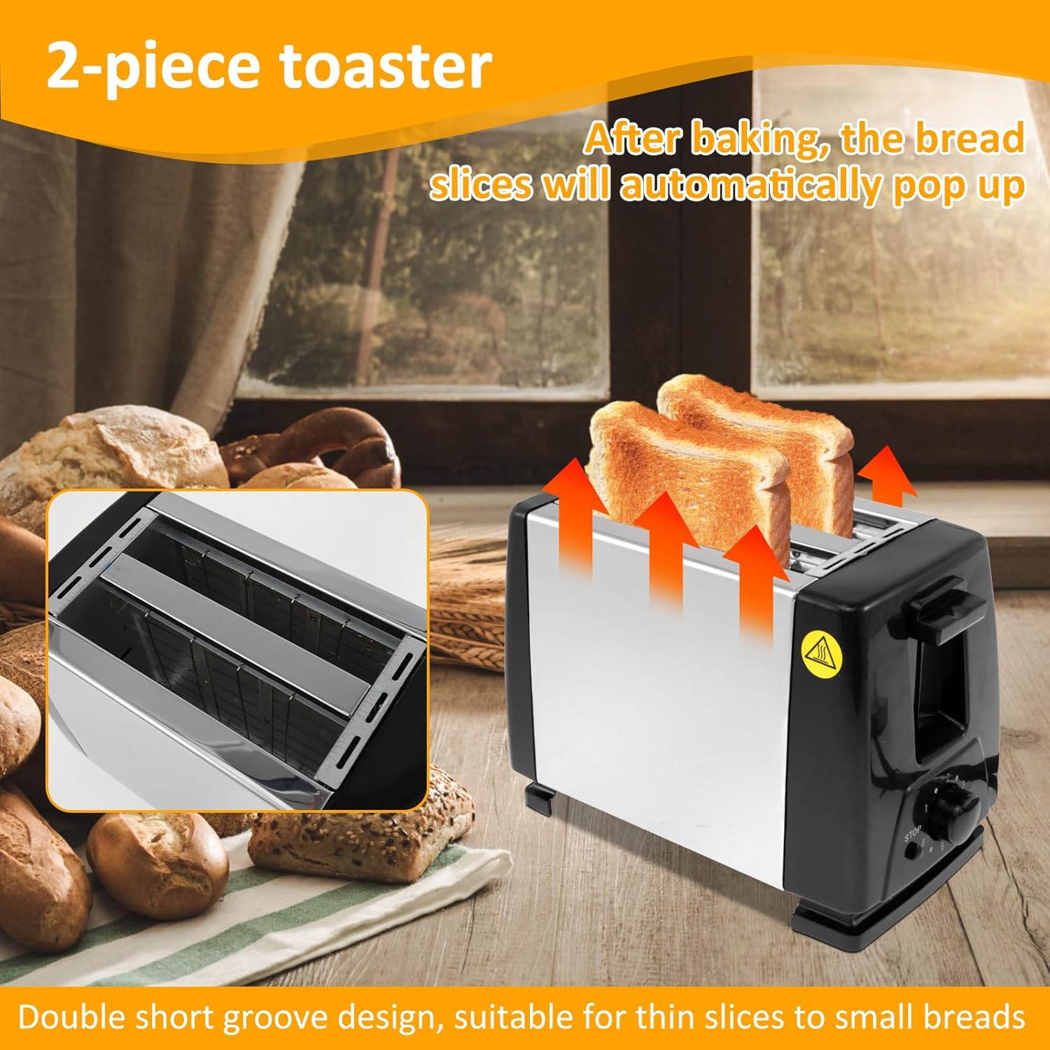 2 Slice Toaster with Double Wide Slots for Bagels Toast Crumpets