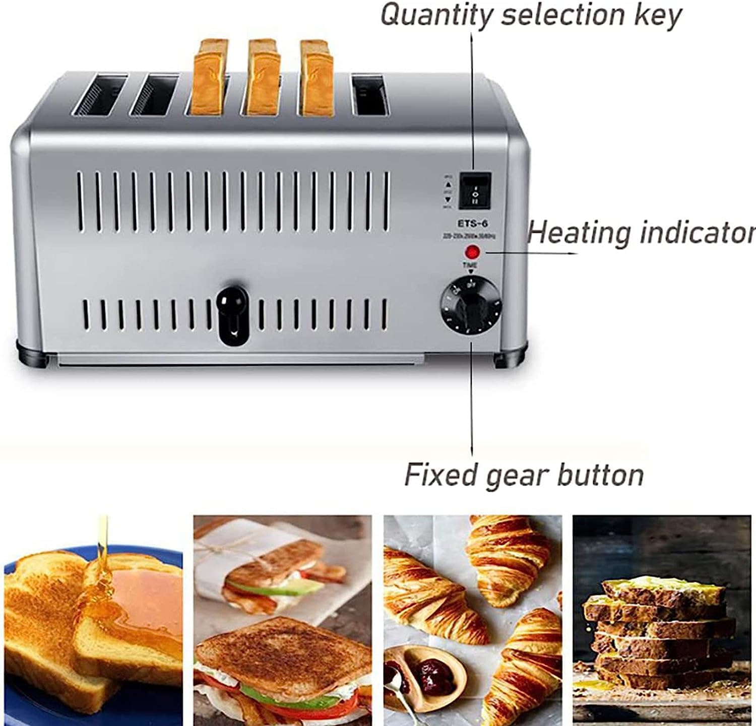 6 Slice Commercial Stainless Steel Toaster With Hand Pop-Up
