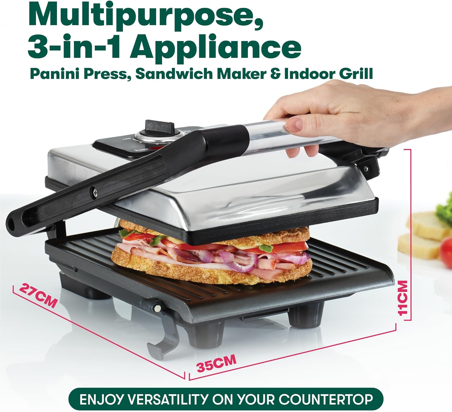 Panini Press Sandwich Maker and Electric Indoor Grill with Double Nonstick Plates