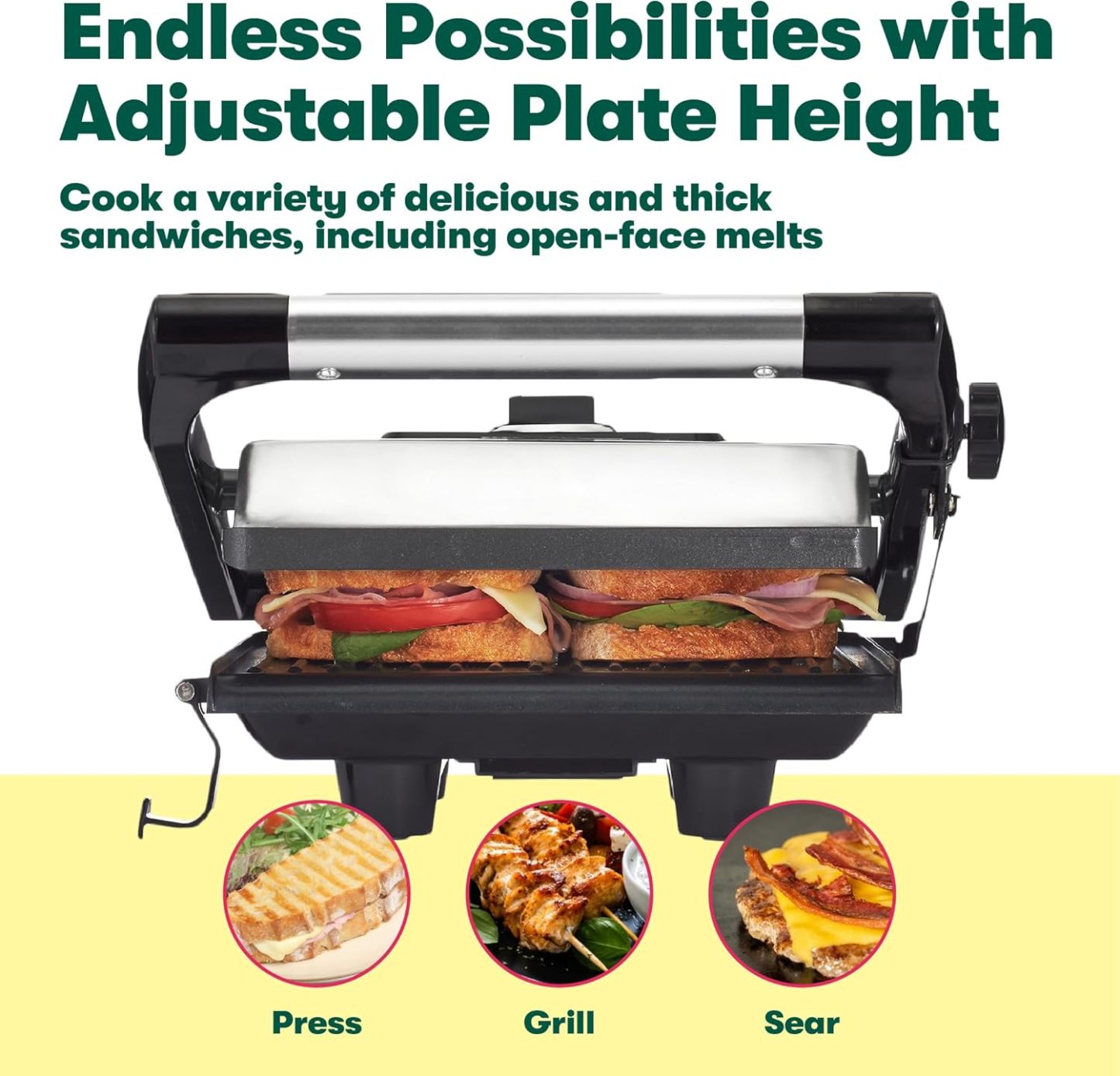 Panini Press Sandwich Maker and Electric Indoor Grill with Double Nonstick Plates