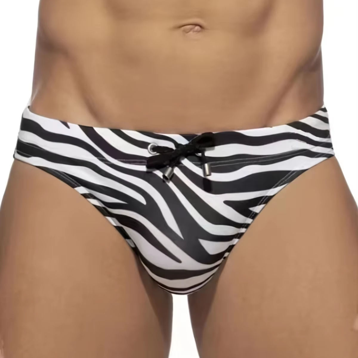 Digital Printing Zebra Print Drawstring Men's Guy Briefs Underwear Pants Breathable Quick Drying Bikini Swimwear Swim Briefs