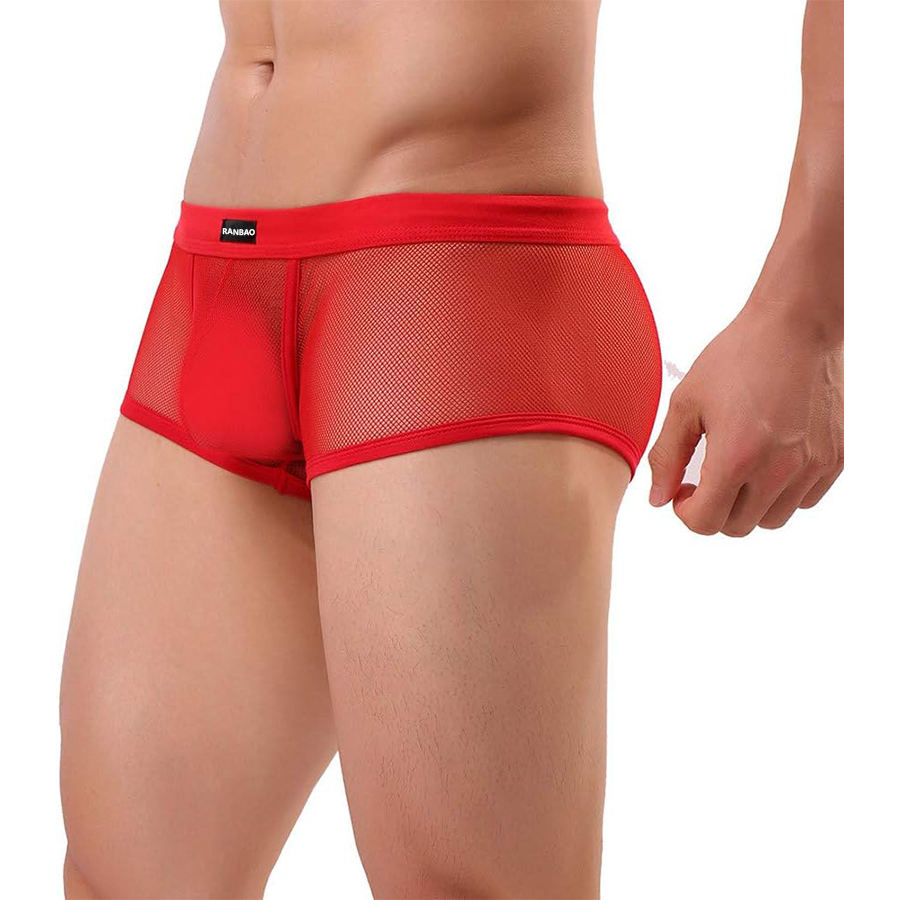 Mesh Breathable Cheeky Men's Underwesr Solid Color Trunks Boxer Briefs Undershorts with Pouch Transparent  Shorts for Male