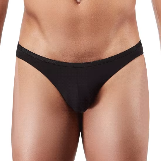 Men's Bikini-cut Solid Color Sexy Wear Underwear Custom Waistband Beach Underpants for Male