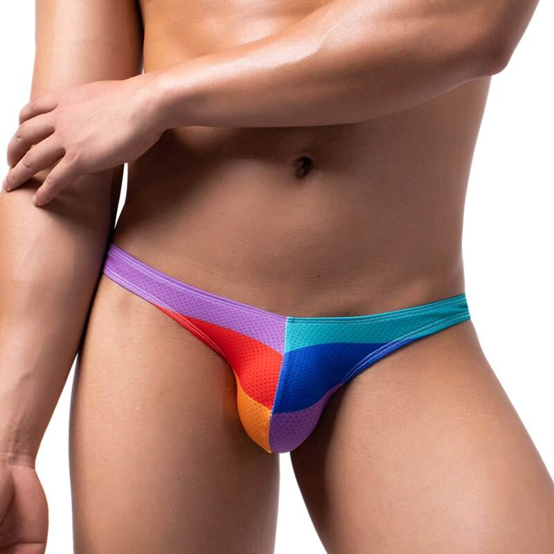 Men's Guy Sexy Briefs Rainbow Print Underwear Bikini Pants Breathable Underpants Grundies Pool Stretchy Low-rise Anti-Irritation