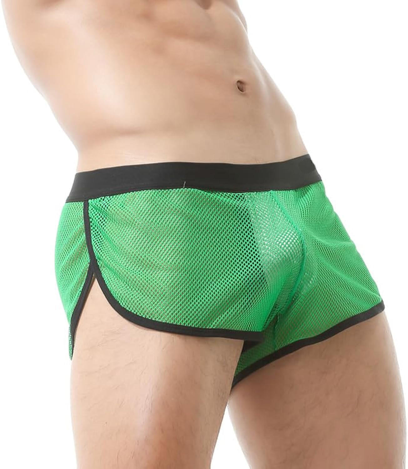 Mesh Breathable Men's Underwear Solid Color Trunks Boxer Briefs Undershorts with Pouch Transparent Shorts for Male See Through
