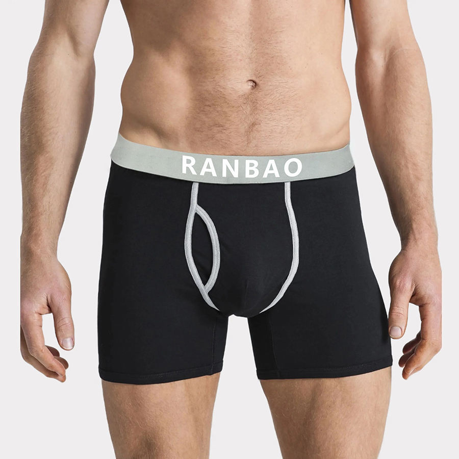 Comfy Men's Trunks Solid Color Contrast Side Fly Boxer Briefs for Male Customized Elastic Waistband Body-hugging