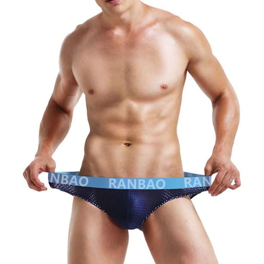 Men Low Waist Sports Thin Breathable Mesh Sexy Men's Underpant Briefs Elastic Waistband Solid Color 