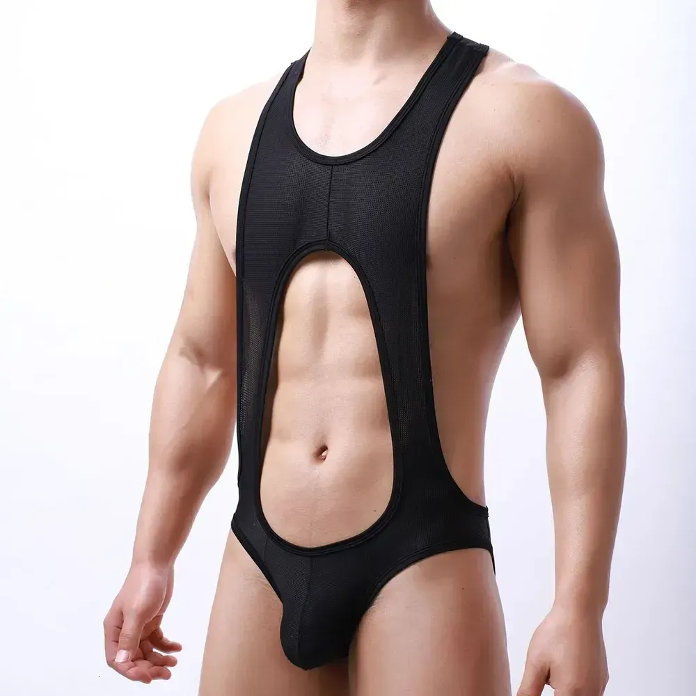 Men's Bodysuit High-cut Breathable Bodysuits Sexy Jockstraps Thong Solid Swimsuits Jumpsuit for Male Party Fit Beach Stretchy