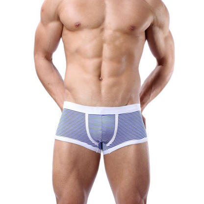 Wholesale Men's Striped Contrast Trunks Boxer Briefs for Male Customized Elastic Waistband Body-hugging Underwear Athletic Fit