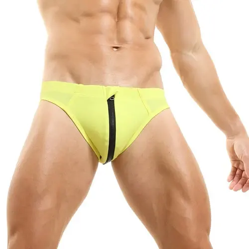 Open Front Zip Swim Men's Guy Contrast Briefs Men's Underwear Swimwear Beach Pool Low-rise Pants Underpants Grundies Sexy Bikini