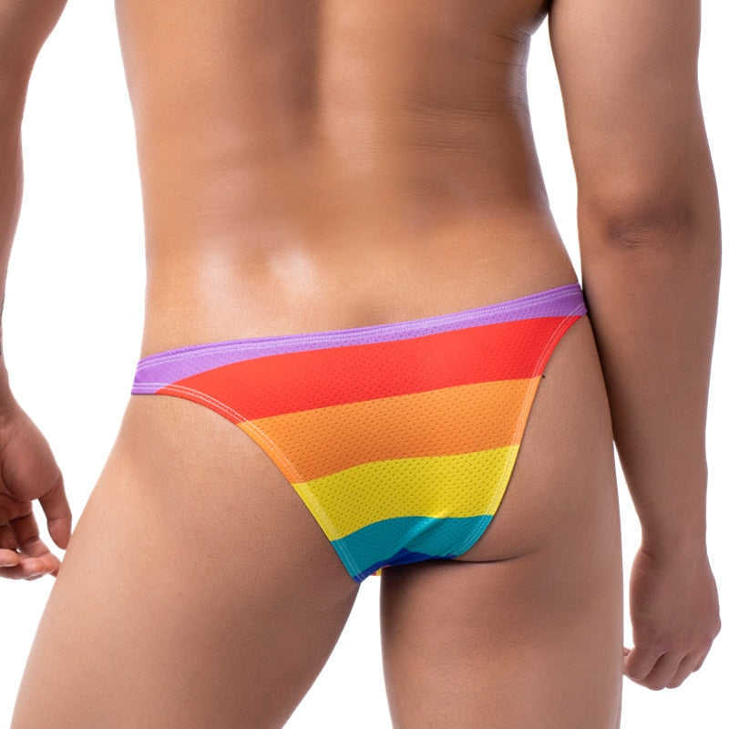 Men's Guy Sexy Briefs Rainbow Print Underwear Bikini Pants Breathable Underpants Grundies Pool Stretchy Low-rise Anti-Irritation