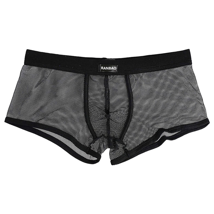 Mesh Breathable Cheeky Men's Underwesr Solid Color Trunks Boxer Briefs Undershorts with Pouch Transparent  Shorts for Male
