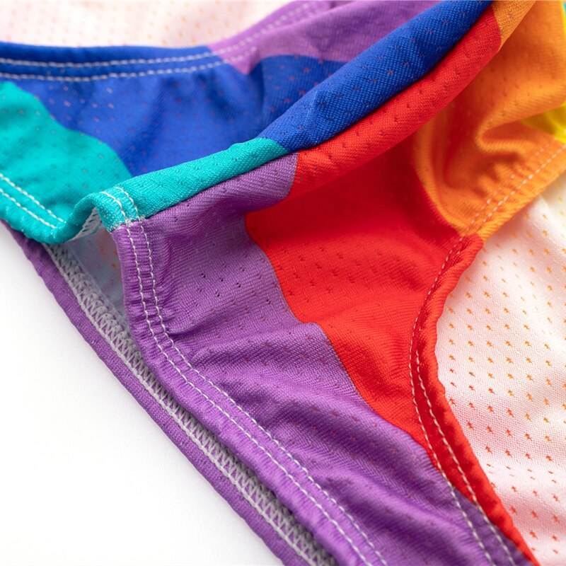 Men's Guy Sexy Briefs Rainbow Print Underwear Bikini Pants Breathable Underpants Grundies Pool Stretchy Low-rise Anti-Irritation