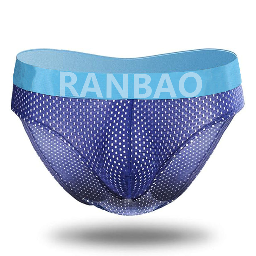 Men Low Waist Sports Thin Breathable Mesh Sexy Men's Underpant Briefs Elastic Waistband Solid Color 