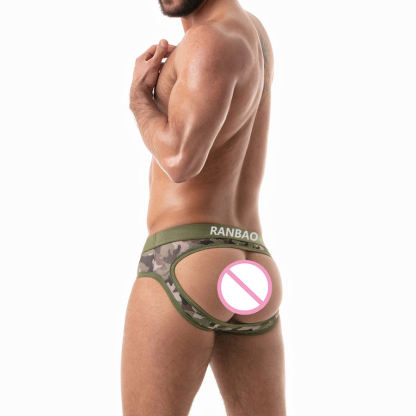 Camo Jockstraps Bottomless Briefs Sexy Support & Colorfast Men's Underwear Sports Wear Stretchy Thong