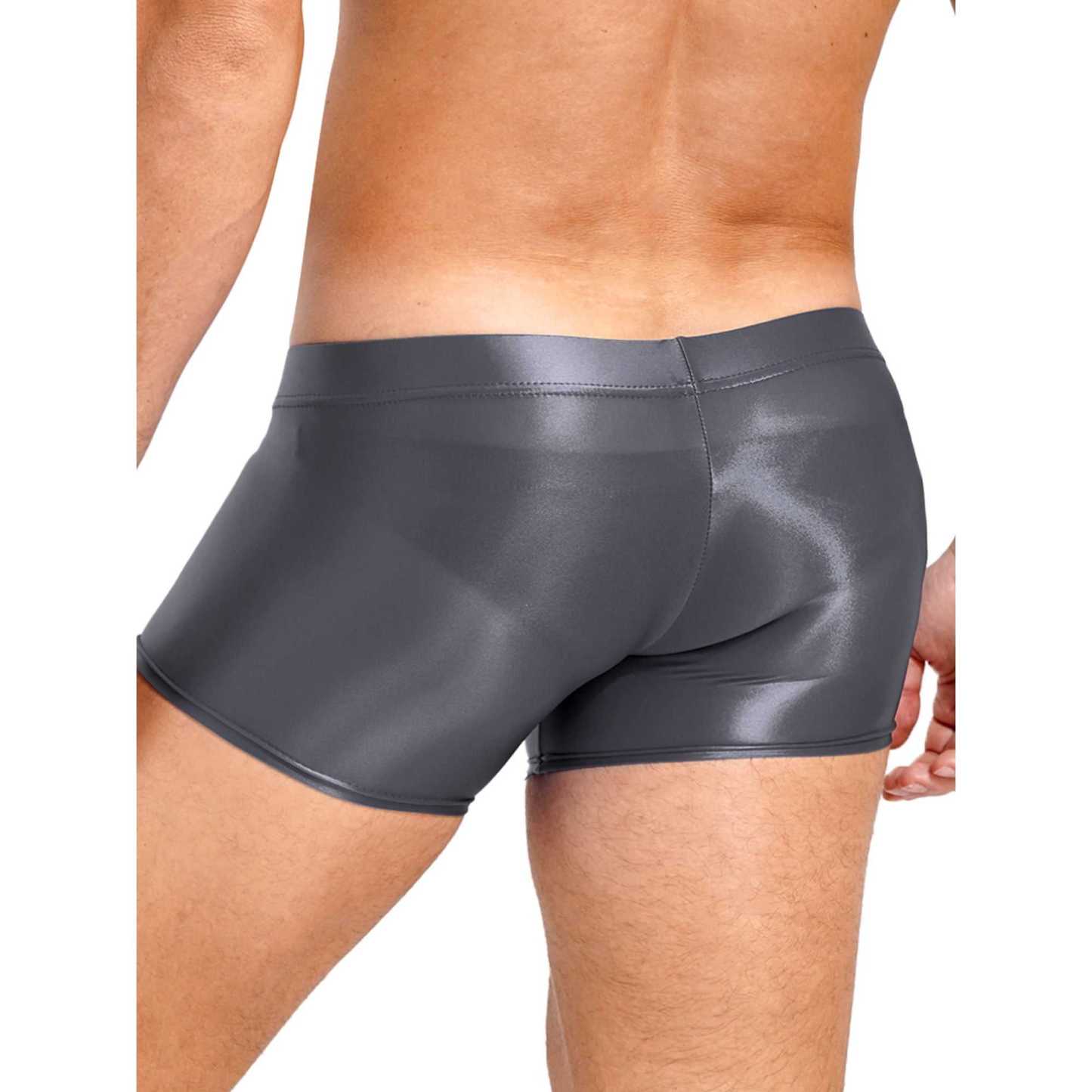 Men's Trunks Boxer Briefs for Male Customized Body-hugging Underwear Glossy Waterproof Solid Grundies Pool Sports Wear