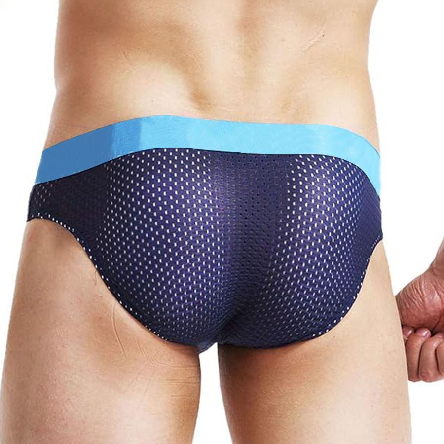 Men Low Waist Sports Thin Breathable Mesh Sexy Men's Underpant Briefs Elastic Waistband Solid Color 