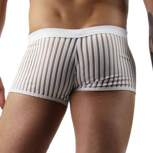 Sports Men's Trunks Swimwear with Vertical Mesh Stripes Boxer Briefs for Male Body-hugging Athletic Pants Guy Sheer Underpants