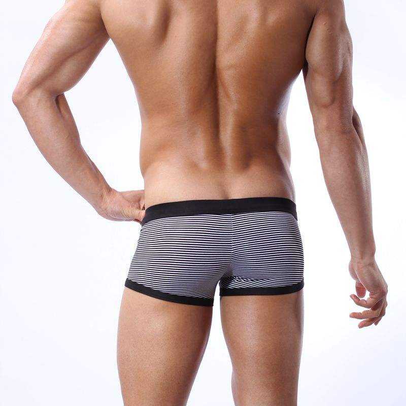Wholesale Men's Striped Contrast Trunks Boxer Briefs for Male Customized Elastic Waistband Body-hugging Underwear Athletic Fit