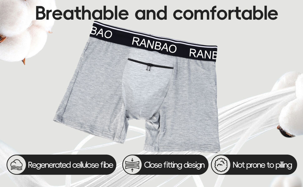 Men's Boxer Briefs with Horizontal Zipper Pouch Men Underwear Daily wear Snug Fit Support Ice Pack