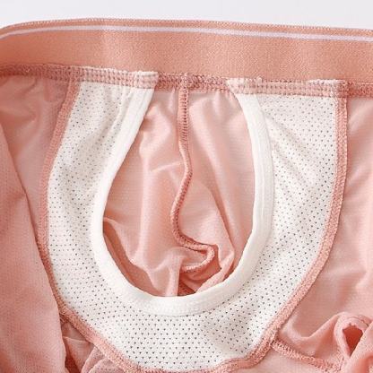 Men's Mid-Rise Boxer Briefs Comfortable Ice Silk Mesh Knitted Underwear Separated 3D Pouch Support Dual Trunks Breathable Soft