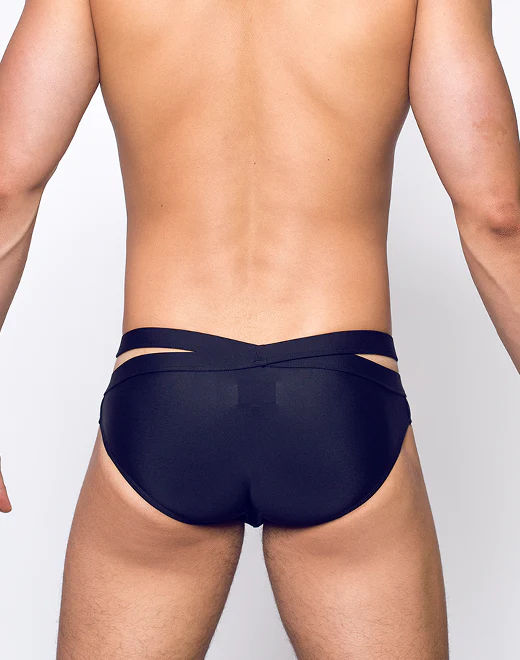 Double Strap Rose Gold Hardware Logo Swimwear Front Pouch Accentuate V-Taper Men's Swimwear Sexy Briefs
