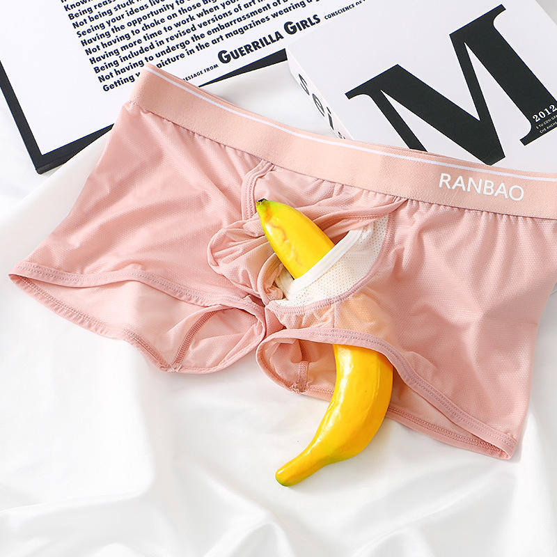 Men's Mid-Rise Boxer Briefs Comfortable Ice Silk Mesh Knitted Underwear Separated 3D Pouch Support Dual Trunks Breathable Soft