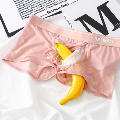 Men's Mid-Rise Boxer Briefs Comfortable Ice Silk Mesh Knitted Underwear Separated 3D Pouch Support Dual Trunks Breathable Soft