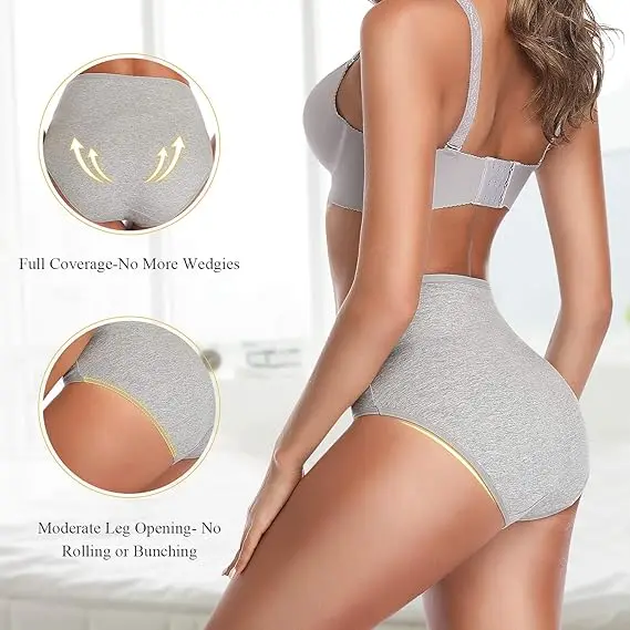 Custom Ladies Panties Lingerie Undergarments Mid Waist No Muffin Top Full Coverage Brief Breathable  Cotton Print-RANBAO