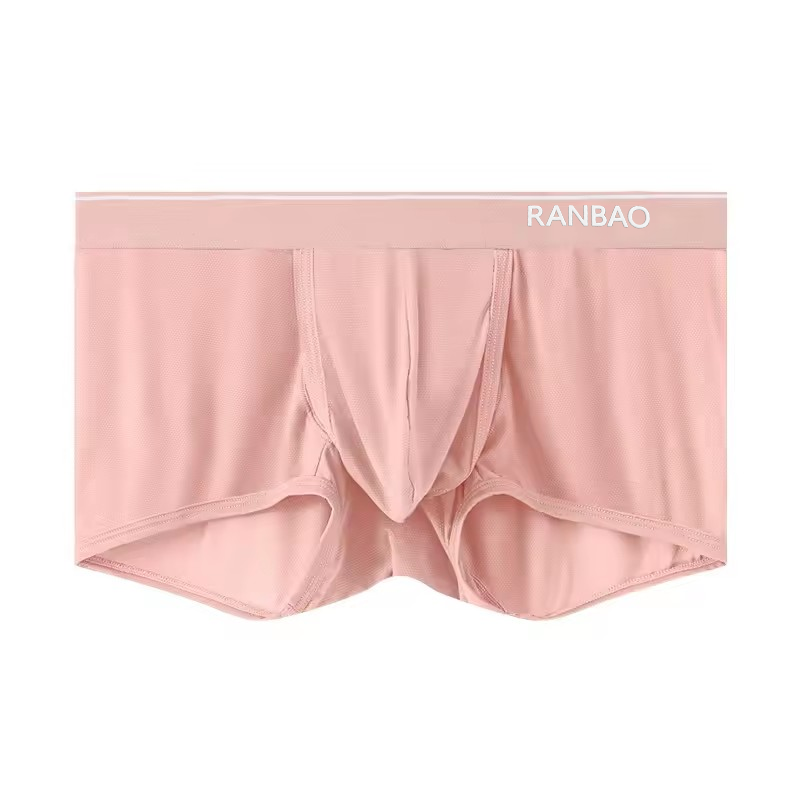 Men's Mid-Rise Boxer Briefs Comfortable Ice Silk Mesh Knitted Underwear Separated 3D Pouch Support Dual Trunks Breathable Soft