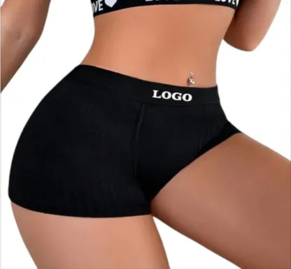 Yoga Ladies' Bra & Boyshorts Black Pink Underwear Set With Letter-Printed Elastic Tape-RANBAO
