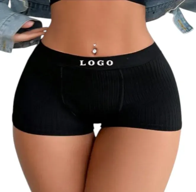 Yoga Ladies' Bra & Boyshorts Black Pink Underwear Set With Letter-Printed Elastic Tape-RANBAO