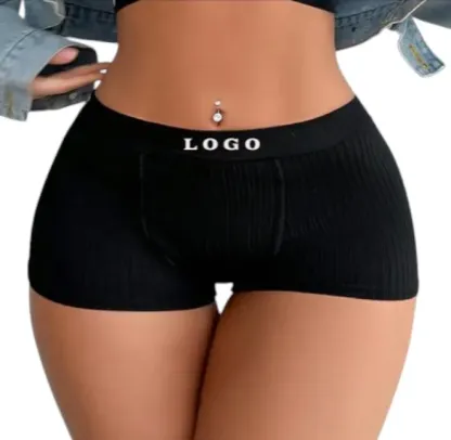Yoga Ladies' Bra & Boyshorts Black Pink Underwear Set With Letter-Printed Elastic Tape-RANBAO