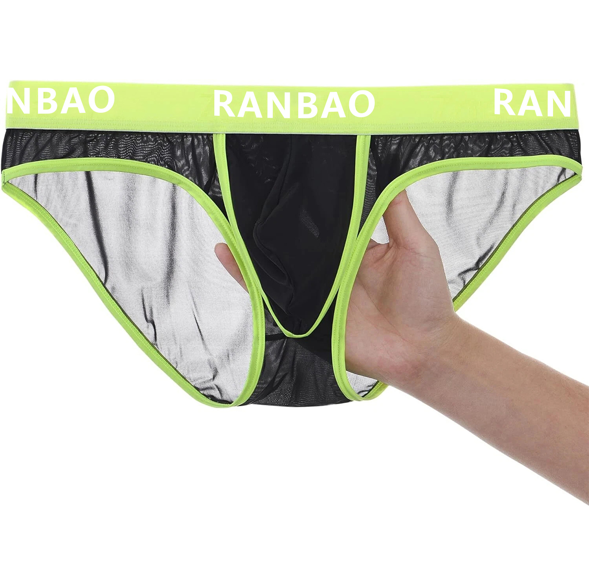 Men's Duel Pouch Mesh Breathable Contrast Color Briefs for Men Underwear Sexy See Through Briefs