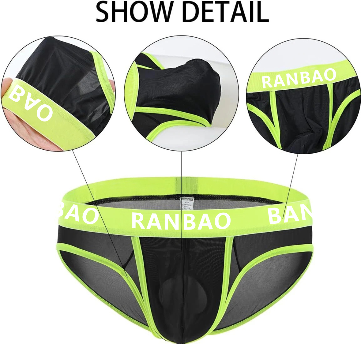 Men's Duel Pouch Mesh  Breathable Contrast Color Briefs for Men Underwear Sexy See Through Briefs