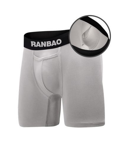 Men's Boxer Briefs Mesh Pocket Solid Color Standard Fit Underwear for Men Dual Pouch