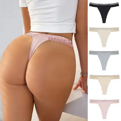Wholesale Solid Women Thong Polyamide Seamless Underpants Ladies Sexy Low-Rise Breathable Panties Ice Silk Shiny G-String-RANBAO