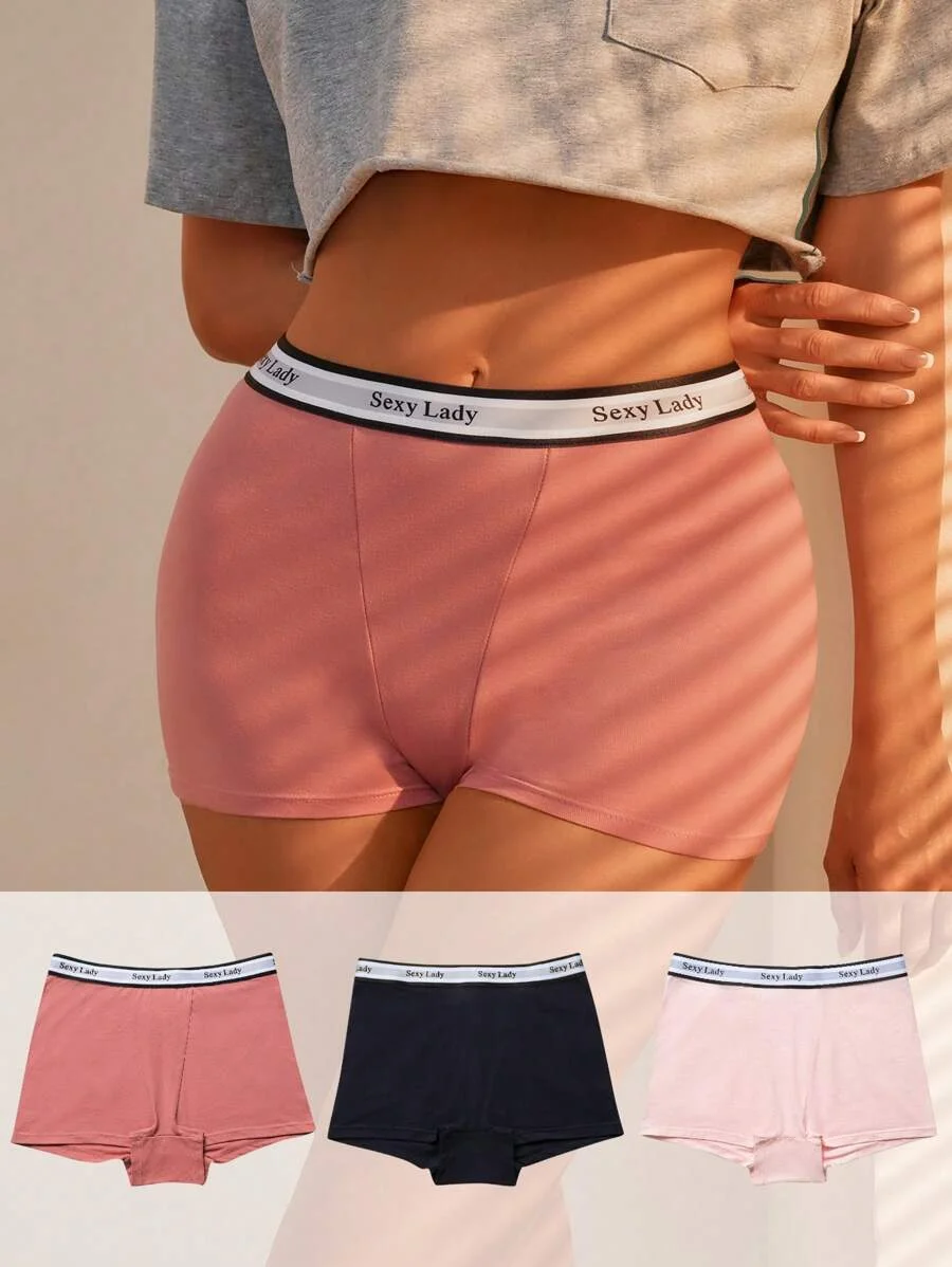 Custom Logo Casual Sporty Cotton Comfy High Rise Multicolor Boyshorts Letter Tape Shortie-RANBAO