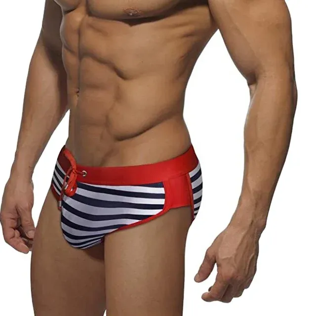 OEM Classic Striped String Closure Male Swimwear Mature Charming Sexy Men'S Swim Briefs-RANBAO