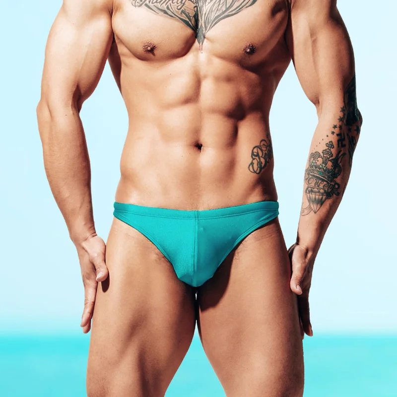Wholesale New Men's Beach Swimming Trunks Briefs Man Swimwear Thong Silk Briefs Swim Briefs-RANBAO