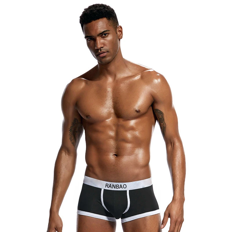 New Trend Men Boxers Briefs Custom Waistband Men Underwear Mens Classic Solid Cotton Stretch Briefs Boxers Shorts-RANBAO