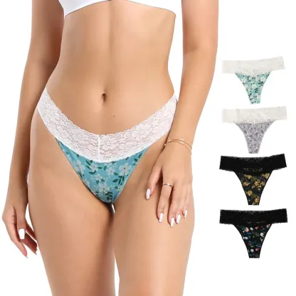 Wholesale Summer Women's Lace Panties Invisible Knitted Pure Sexy Low-waisted Thong Breathable Panties-RANBAO